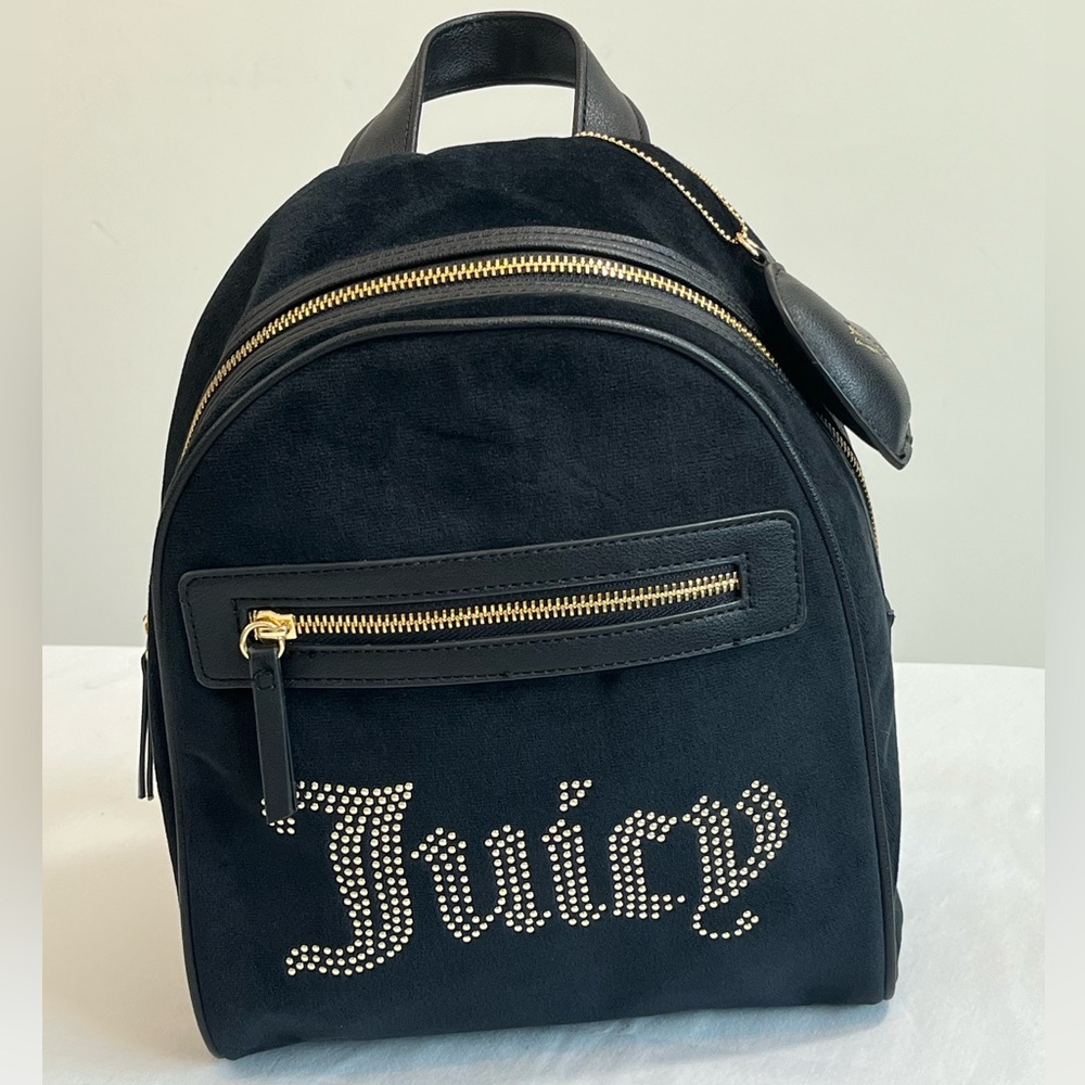 NEW Juicy Couture Liquorice Big Spender Studded Velvet Backpack - Picture 12 of 12